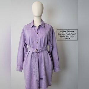Ayios Athens Oversized Purple Acid Wash Denim Shirt Dress Size L-XL